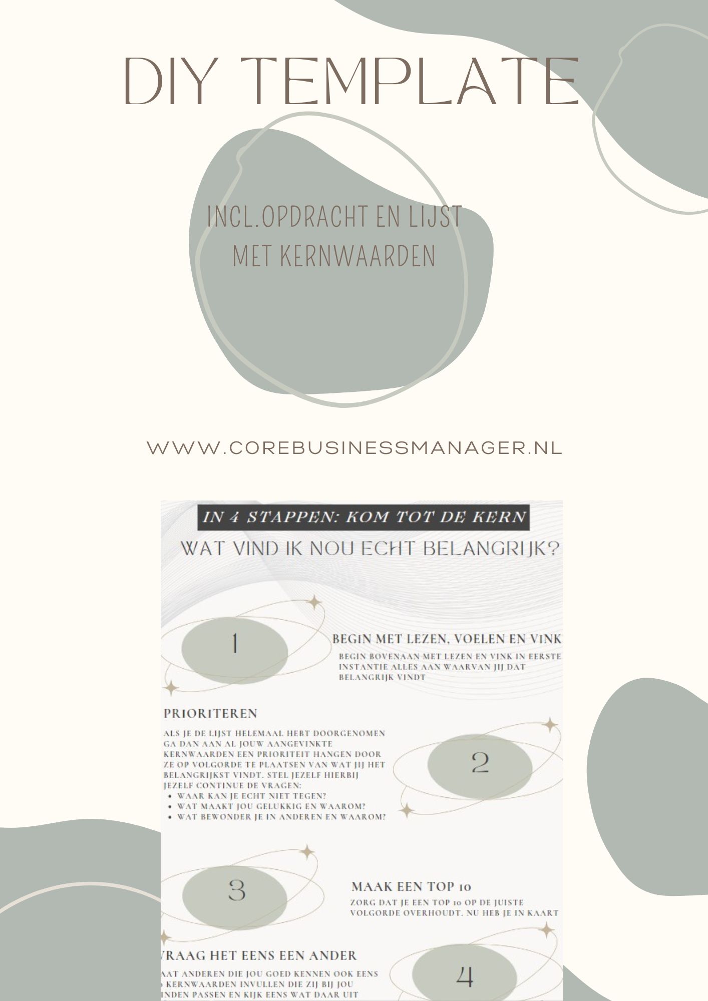 afbeelding promo template kernwaarden met opdracht in 4 stappen tot de kern